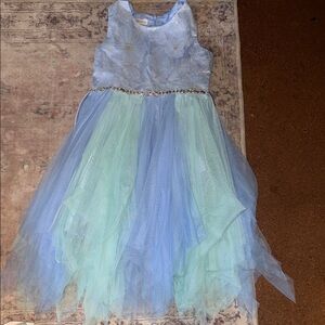 Bonnie Jean Pastel Blue and Green Tulle Dress